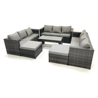 Fimous Outdoor Garden Furniture Set 6 Pieces Rattan Sofa Set with Coffee Table 2 Big Footstools Dark Grey Mixed