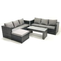 Fimous Garden Outdoor Rattan Furniture Set with Sofa Coffee table Big Footstool Dark Grey Mixed
