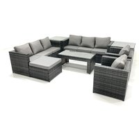 Fimous Rattan Garden Furniture Sofa Set with Coffee table Armchair 2 Side Tables Big Footstool Dark Grey Mixed