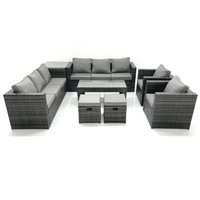 Fimous Rattan Garden Furniture Sofa Set with Coffee table Armchair Side Table 2 Small Footstools Dark Grey Mixed