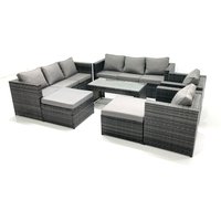 Fimous Rattan Garden Furniture Sofa Set with Coffee table Armchair 2 Big Footstools Dark Grey Mixed