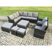 Fimous 12 Seat Rattan Garden Furniture Corner Sofa Set Outdoor Patio Sofa Chair Table Set in Dark Grey