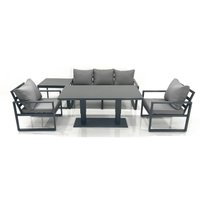 Fimous Outdoor Aluminium Garden Furniture Set with Adjustable Rising Lifting Dining Table 3 Seater Sofa 2 Chair Side Table Dark Grey