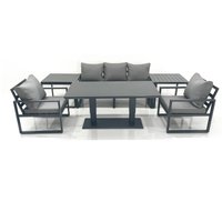 Fimous Outdoor Aluminium Garden Furniture Set with Adjustable Rising Lifting Dining Table 3 Seater Sofa 2 Chair 2 Side Tables Dark Grey
