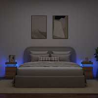 Berkfield Home Bedside Cabinets with LED 2 pcs Artisian Oak 35x39x55 cm Engineered Wood in Brown | Size: 35 x 39 x 55 cm