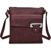 Fontanella Fashion Women's Clasico Accent Buckle Tri-Compartments PU Leather Messenger Bag in Burgundy