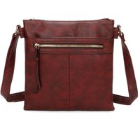 Fontanella Fashion Women's Perry Triple Zip PU Leather Crossbody Messenger Bag in Burgundy
