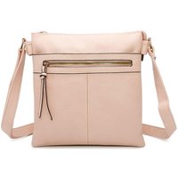 Fontanella Fashion Women's Perry Triple Zip PU Leather Crossbody Messenger Bag in Pale Pink
