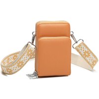Fontanella Fashion Women's Triplo Tri-Compartments PU Leather Crossbody Purse with Canvas Strap in Pale Orange