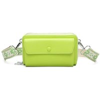 Fontanella Fashion Women's Trois Tri-Compartments Horizontal PU Leather Crossbody Purse with Canvas Strap in Bright Green