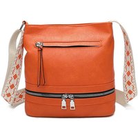 Fontanella Fashion Women's Ithnan Quadruple Zips PU Leather Crossbody Messenger Bag in Tangerine