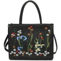 Fontanella Fashion Women's Yura Flower Woven Finish PU Leather Shoulder Tote Bag in Black