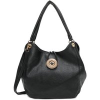 Fontanella Fashion Women's Hava Button Design Triple Compartments PU Leather Shoulder Bag in Black
