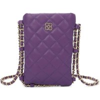 Fontanella Fashion Women's Clover Quilted Diamond Patterned Mini PU Leather Vertical Crossbody Bag in Purple