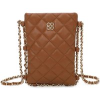 Fontanella Fashion Women's Clover Quilted Diamond Patterned Mini PU Leather Vertical Crossbody Bag in Brown