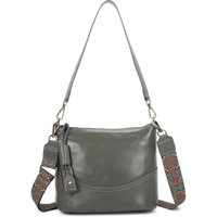 Leather Village Women's Rivier Real Leather Crossbody Shoulder Bag With Canvas Strap in Dark Grey