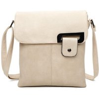Fontanella Fashion Women's Clasico Gunmental Grey Accent Buckle PU Leather Crossbody Messenger Bag in Beige