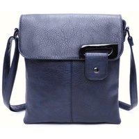 Fontanella Fashion Women's Clasico Gunmental Grey Accent Buckle PU Leather Crossbody Messenger Bag in Navy