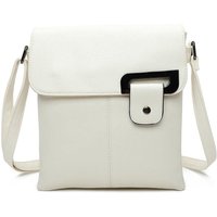 Fontanella Fashion Women's Clasico Gunmental Grey Accent Buckle PU Leather Crossbody Messenger Bag in White