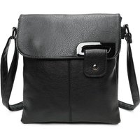 Fontanella Fashion Women's Clasico Gunmental Grey Accent Buckle PU Leather Crossbody Messenger Bag in Black