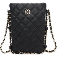 Fontanella Fashion Women's Clover Quilted Diamond Patterned Mini PU Leather Vertical Crossbody Bag in Black