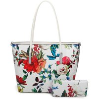 Fontanella Fashion Women's Fleur Glossy Flower Print Shoulder Tote Bag & Purse 2 in 1 in White