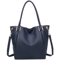 Fontanella Fashion Women's Medio PU Leather Shoulder Tote Bag in Navy