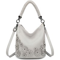 Fontanella Fashion Women's Trous Flower PU Leather Shoulder Bag with Braided Handle in Light Grey