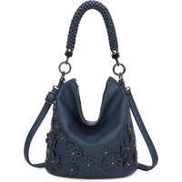 Fontanella Fashion Women's Trous Flower PU Leather Shoulder Bag with Braided Handle in Navy