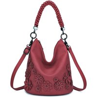 Fontanella Fashion Women's Trous Flower PU Leather Shoulder Bag with Braided Handle in Wine