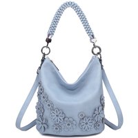 Fontanella Fashion Women's Trous Flower PU Leather Shoulder Bag with Braided Handle in Light Blue