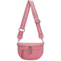 Fontanella Fashion Women's Rooney Triple Zip PU Crossbody Bag with Canvas Strap in Pink