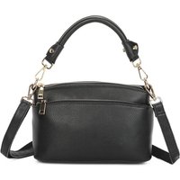 Leather Village Women's Temeria Triple Compartments Real Leather Mini Top-Handle Bag in Black