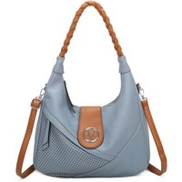 Fontanella Fashion Women's V Two-Tone PU Leather Hobo Shoulder Bag in Pale Blue