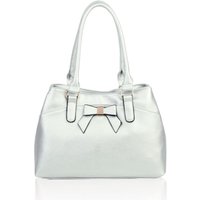 Fontanella Fashion Women's Mayer Ribbon Dual Compartment PU Leather Shoulder Tote Bag in Silver