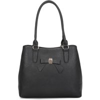 Fontanella Fashion Women's Mayer Ribbon Dual Compartment PU Leather Shoulder Tote Bag in Black