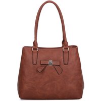 Fontanella Fashion Women's Mayer Ribbon Dual Compartment PU Leather Shoulder Tote Bag in Brown