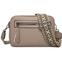 Fontanella Fashion Women's Quadruple Zipped PU Leather Tassel Crossbody Camera Bag with Canvas Strap in Camel