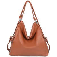 Fontanella Fashion Women's Wendi PU Leather Hobo Shoulder Bag Convertible Backpack in Brown