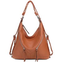 Fontanella Fashion Women's Mim PU Leather Hobo Shoulder Bag Convertible Backpack in Brown