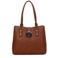 Fontanella Fashion Women's Elegance Button Design Dual Compartment PU Leather Shoulder Bag in Brown
