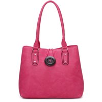 Fontanella Fashion Women's Elegance Button Design Dual Compartment PU Leather Shoulder Bag in Rose