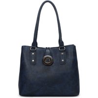 Fontanella Fashion Women's Elegance Button Design Dual Compartment PU Leather Shoulder Bag in Navy
