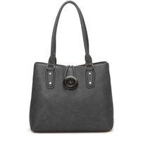 Fontanella Fashion Women's Elegance Button Design Dual Compartment PU Leather Shoulder Bag in Dark Grey