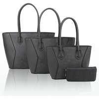 Fontanella Fashion Women's Squisita Elegant 4in1 PU Leather Handbag x Tote bag with Purse in Dark Grey