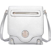 Fontanella Fashion Women's Sara Triple Zip Dual Compartments PU Crossbody Messenger Bag in Silver