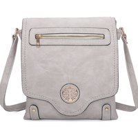 Fontanella Fashion Women's Sara Triple Zip Dual Compartments PU Crossbody Messenger Bag in Grey
