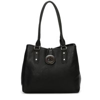 Fontanella Fashion Women's Elegance Button Design Dual Compartment PU Leather Shoulder Bag in Black