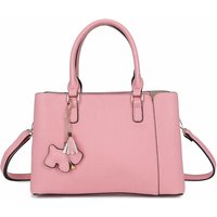 Fontanella Fashion Women's Velvet PU Leather Triple Compartment Shoulder Tote Bag With Dog Charm in Light Pink