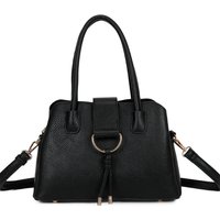 Fontanella Fashion Women's BellaElan PU Leather Triple Compartment Handbag with a metal D-ring Ornament & an Extra Long Strap in Black